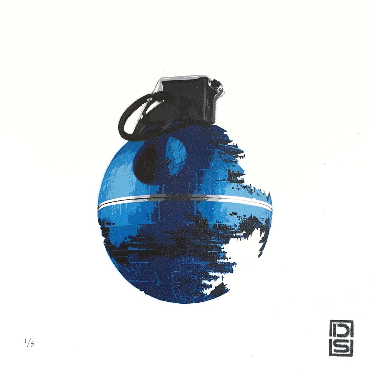 Death Star blue stencil art